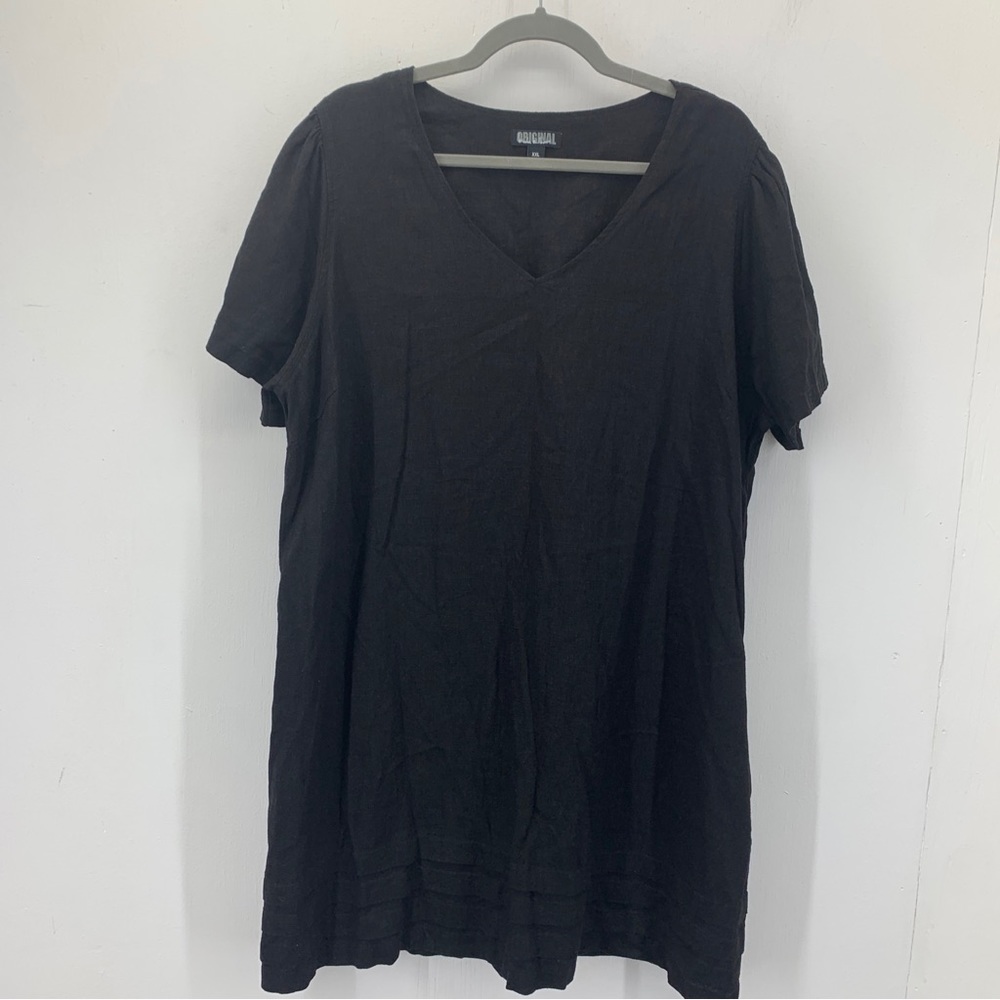 Nicole Miller Original XXL Dress Black Linen Blend Tiered‎ Short Sleeve